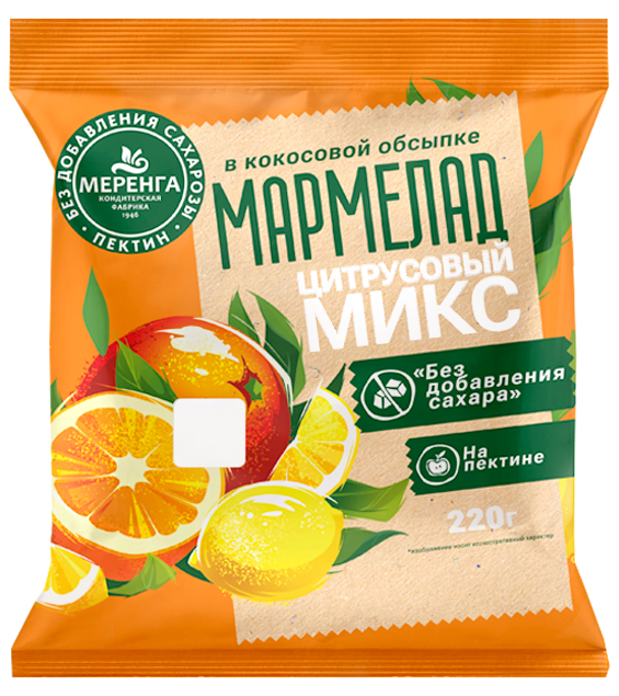 №1 Меренга Мармелад без сахара в кокосовой обсыпке Цитрусовый микс, 220г    в Грозном