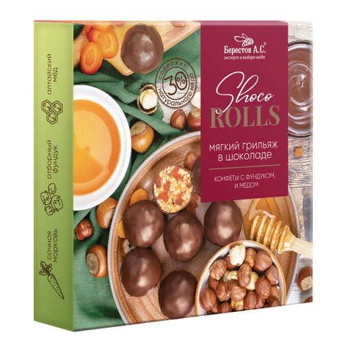  Берестов Shoco Rolls конфеты с фундуком, цукатами моркови  и медом 135г  в Грозном