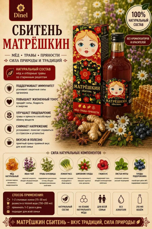 №3 Сбитень Матрёшкин, 250мл  в Грозном