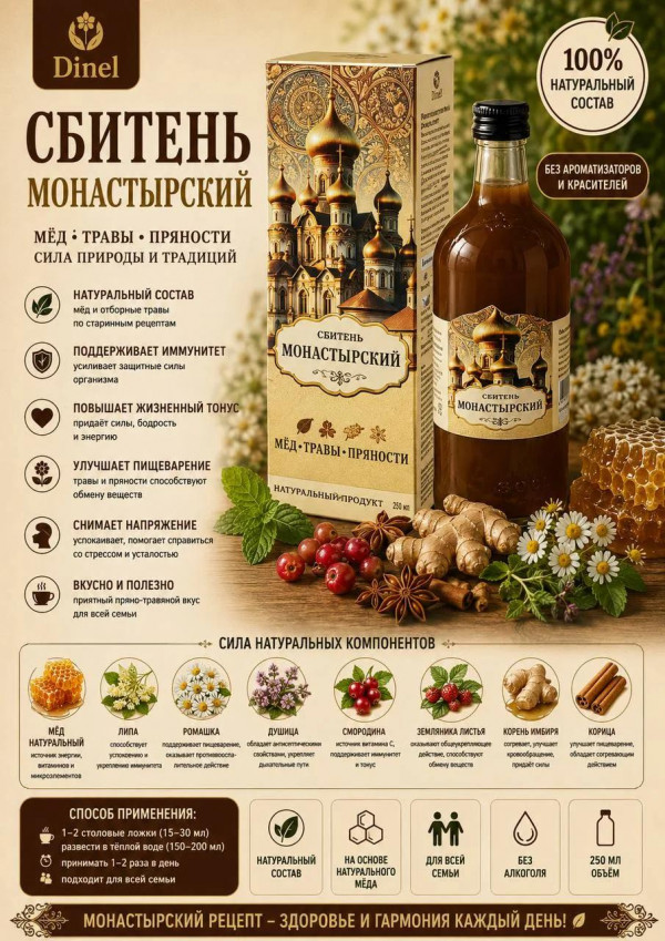 №3 Сбитень Монастырский, 250мл  в Грозном